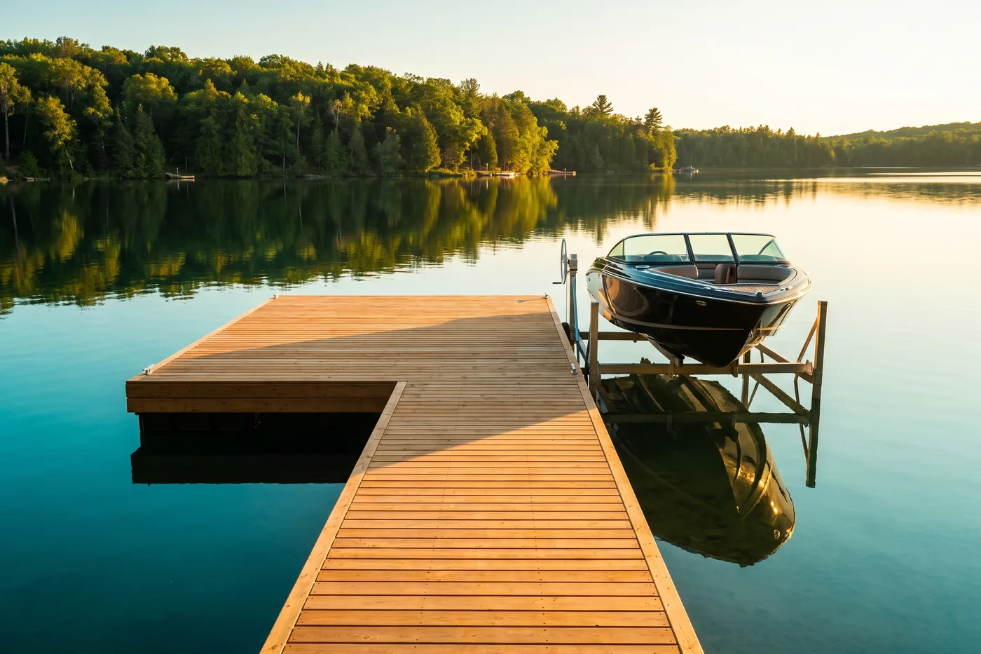 Installation de quai avec élévateur au bord de l’eau.